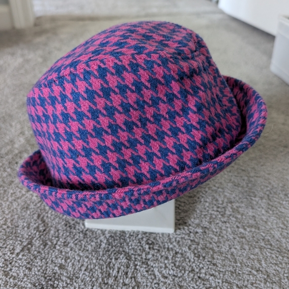 Pink and Blue Houndstooth Hat Wool Blend - Picture 5 of 7